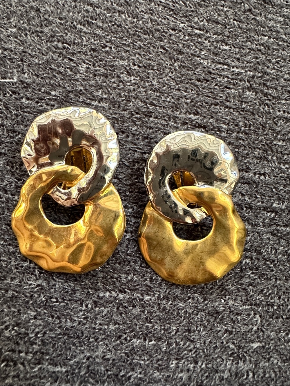 Gold and Silver Two-Tone Hammered clip on Earrings vintage 90s